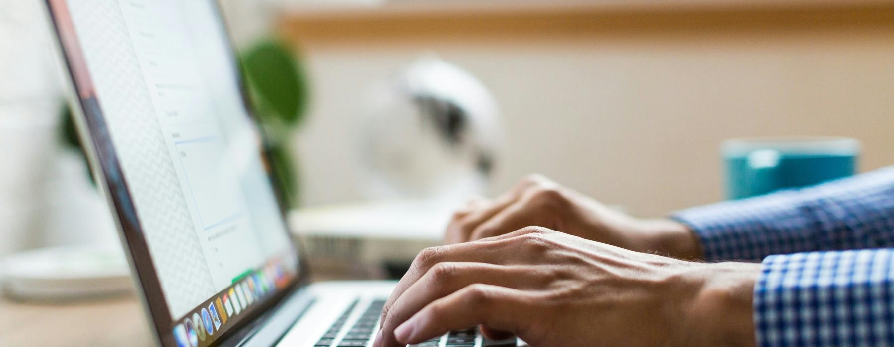 a person typing on a laptop