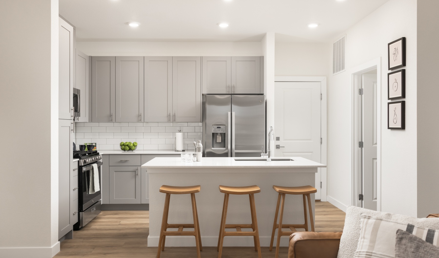 Floorplan A 3 bedroom 2.5 bathroom kitchen with island and large ceilings