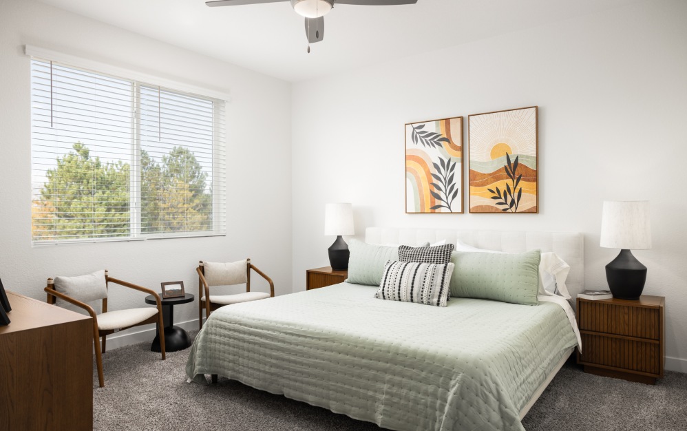 Primary bedroom in Townhome A at The Selby